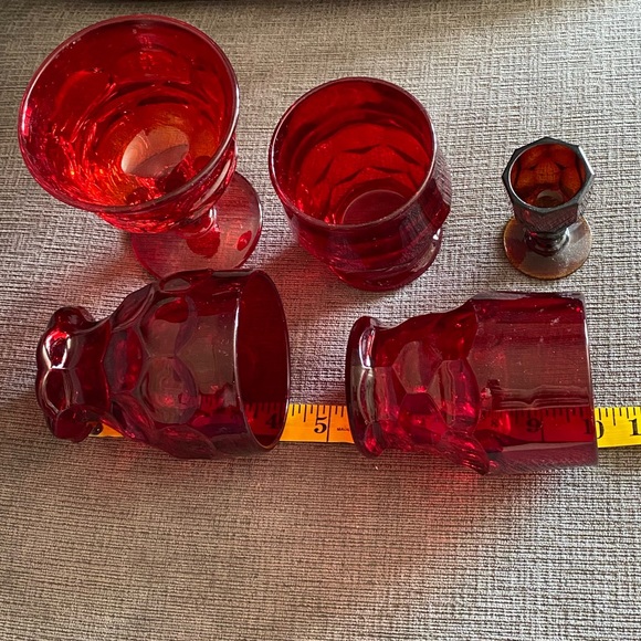 4 Vintage Ruby Red Glasses - 2 Georgian, 1 Imperial Provincial, 1 Fostoria Argus - Picture 8 of 9